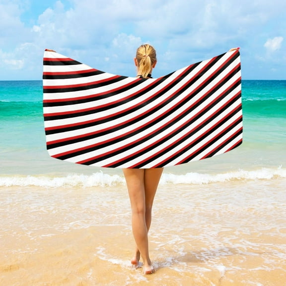 Ryvnso Red Black Christmas Stripes Oversized Beach Towel Microfiber Bath Blankets Swimming Fitness 37" x 74"