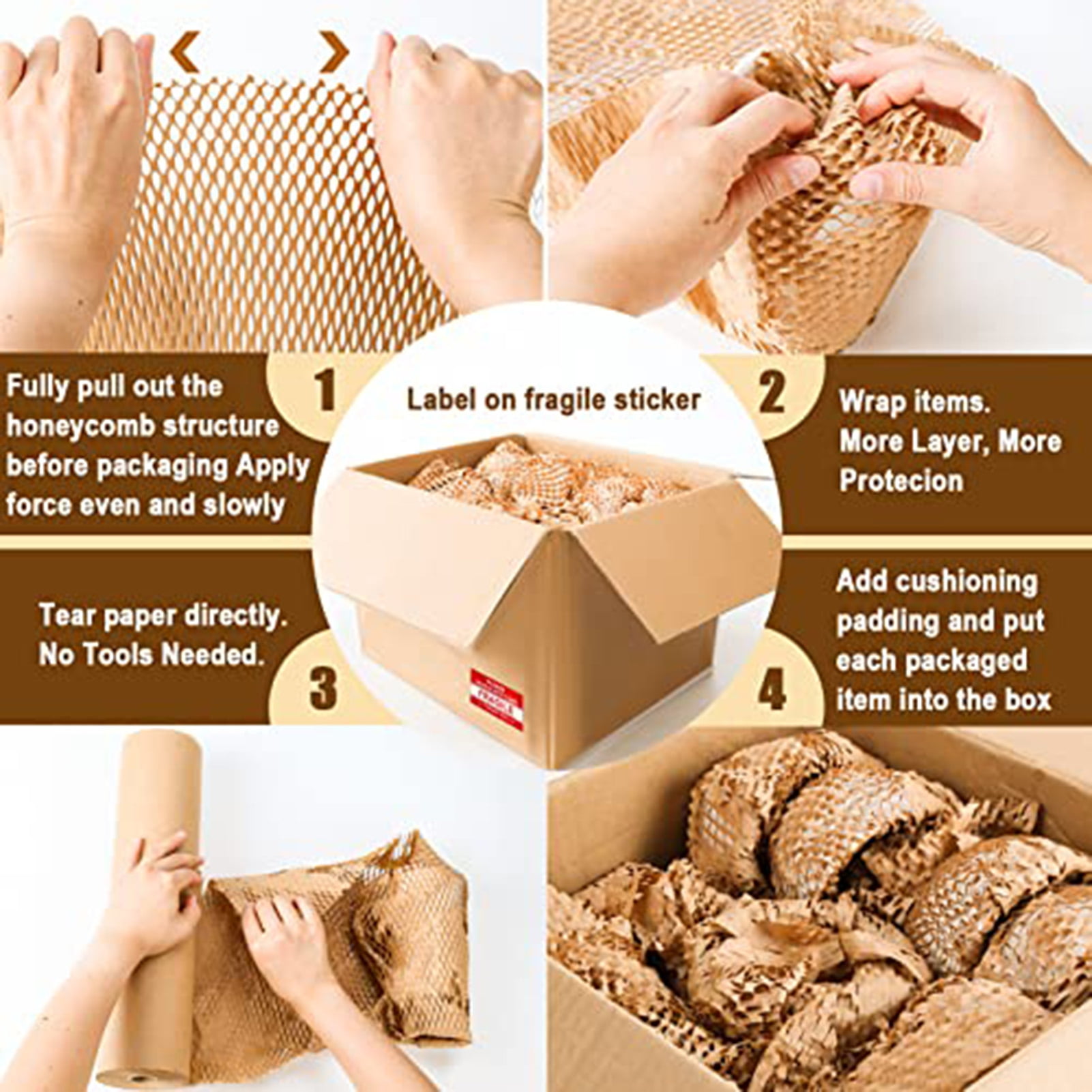 AYYUFE 1 Roll Mesh Honeycomb Paper Biodegradable Space-saving Shock-proof Wrapping Paper Honeycomb DIY Roll Tissue Paper Office Supply