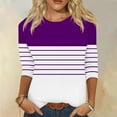 thumbnail image 2 of Annhoo Hauts pour Femmes Manches 3/4 Automne Imprimé Rayures Col Rond Blouses Mode Confortables Pull à Blocs de Couleur, 2 of 5