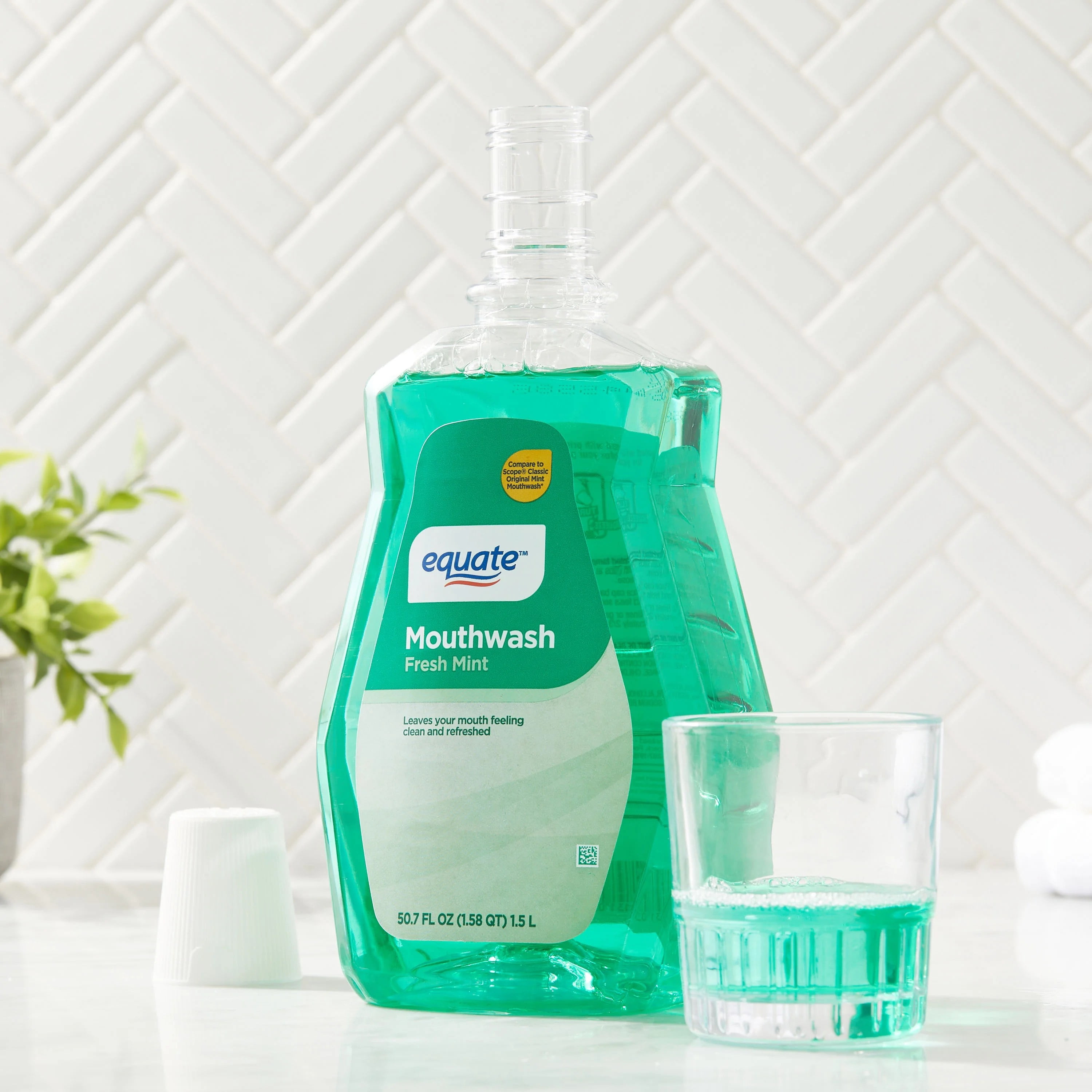 (4 pack) Equate Mouthwash, Fresh Mint, 1.5 L