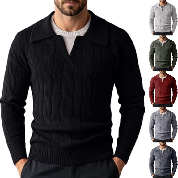 Sorvello Men's Fake Two Piece V Neck Cable Knit Sweater Long Sleeve Casual Fall Winter Pullover Top Layering Loungewear Army Green L