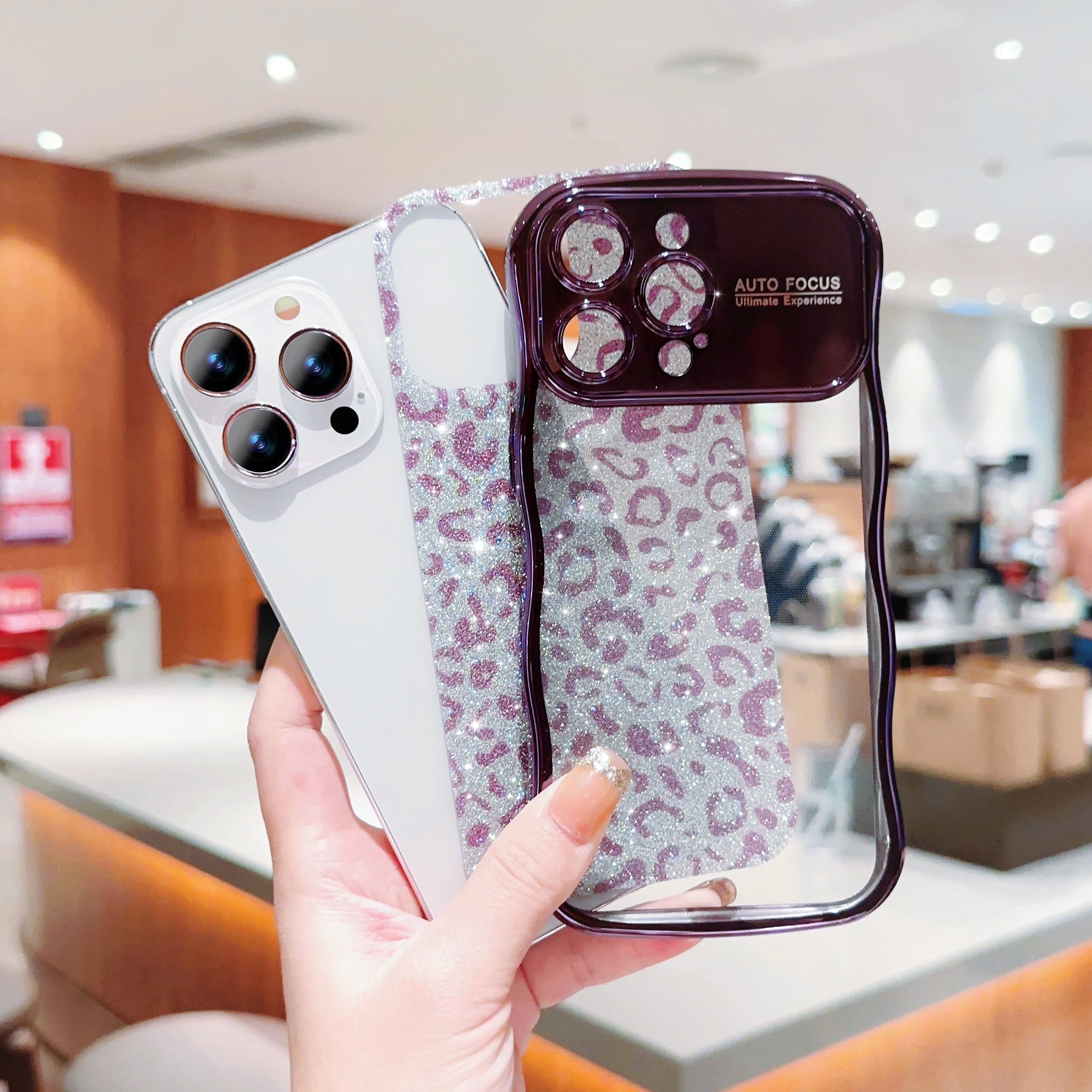 LAPOPNUT For IPhone 16 Pro Case,Animal Print Curly Wave Frame Soft TPU Case For Women Girls,Shockproof Protection Cool Leopard Pattern Phone Cover For Apple IPhone 16 Pro 6.3",Amber
