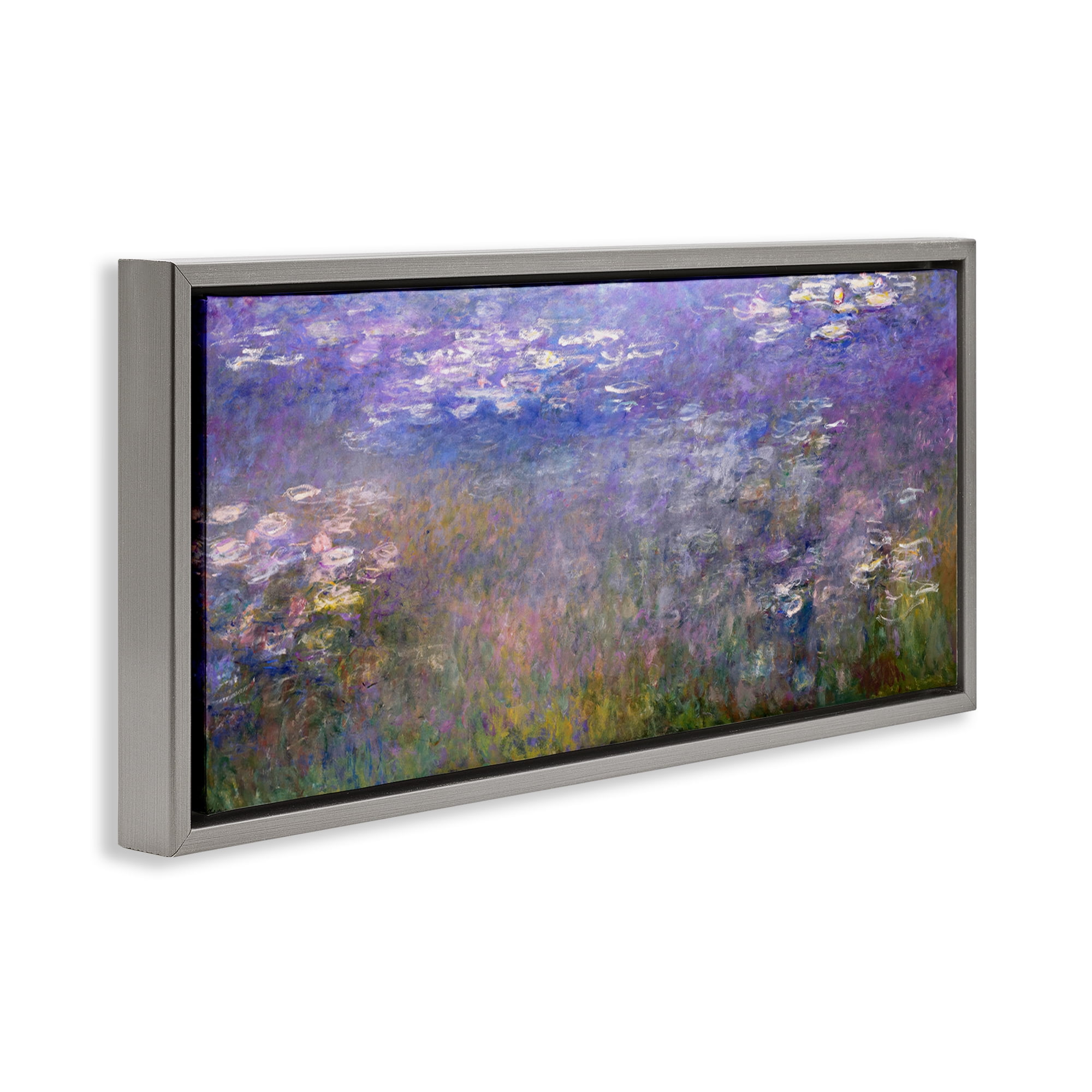 Stupell Industries Classic Monet Pond Lilies Landscape & Nature Painting Gray Floater Framed Canvas Art Print Wall Art, 31 x 14