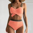 thumbnail image 3 of Women's High Waist Bikini Set Cross Back Tummy Control Two Piece Swimsuit Cover Belly Beach Swimwear for Vacation,Pink,XL, 3 of 8