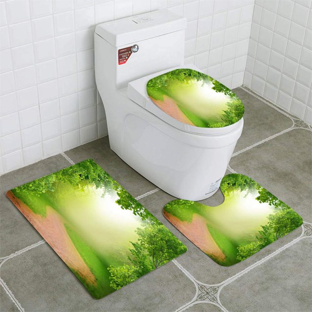 Mesa de madera de primavera ABPHQTO Juego de alfombras de baño de 3 piezas Alfombra de baño Alfombra de contorno y tapa de inodoro