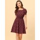 thumbnail image 4 of Allegra K Vestido De Mujer Con Lunares Florales, Cuello Cuadrado, Cintura Fruncida, Manga Farol Borgo?a XL, 4 of 6