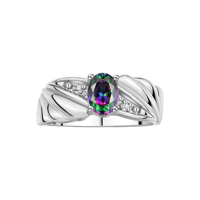RYLOS Bagues pour Femmes Bague Aile d'Ange en Or Blanc 14K Pierre de Naissance Pierre Précieuse 7X5MM et Diamants Juin Alexandrite Bijoux pour Femmes Bagues en Or pour Femmes Taille 7