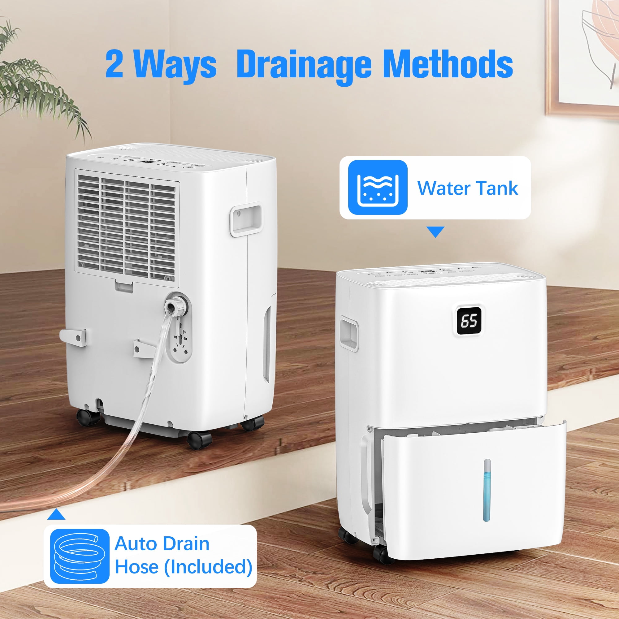 Aootek  Dehumidifier for Home,DOE 30pints/day Dehumidifier for Basement up to 5000 Sq.ft ,MAX 80 Pints Dehumidifier with drain hose,1.06gal water tank,HumidityControl,Quiet,Timer,White.