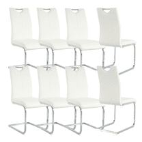 Faux Leather Dining Chairs, Industrial Dining Chair with Silver Metal Legs, Leisure Upholstered Dining Chairs, Accent Desk Chair for Kitchen, Living, Bedroom, Dining Room(White,Set of 8)