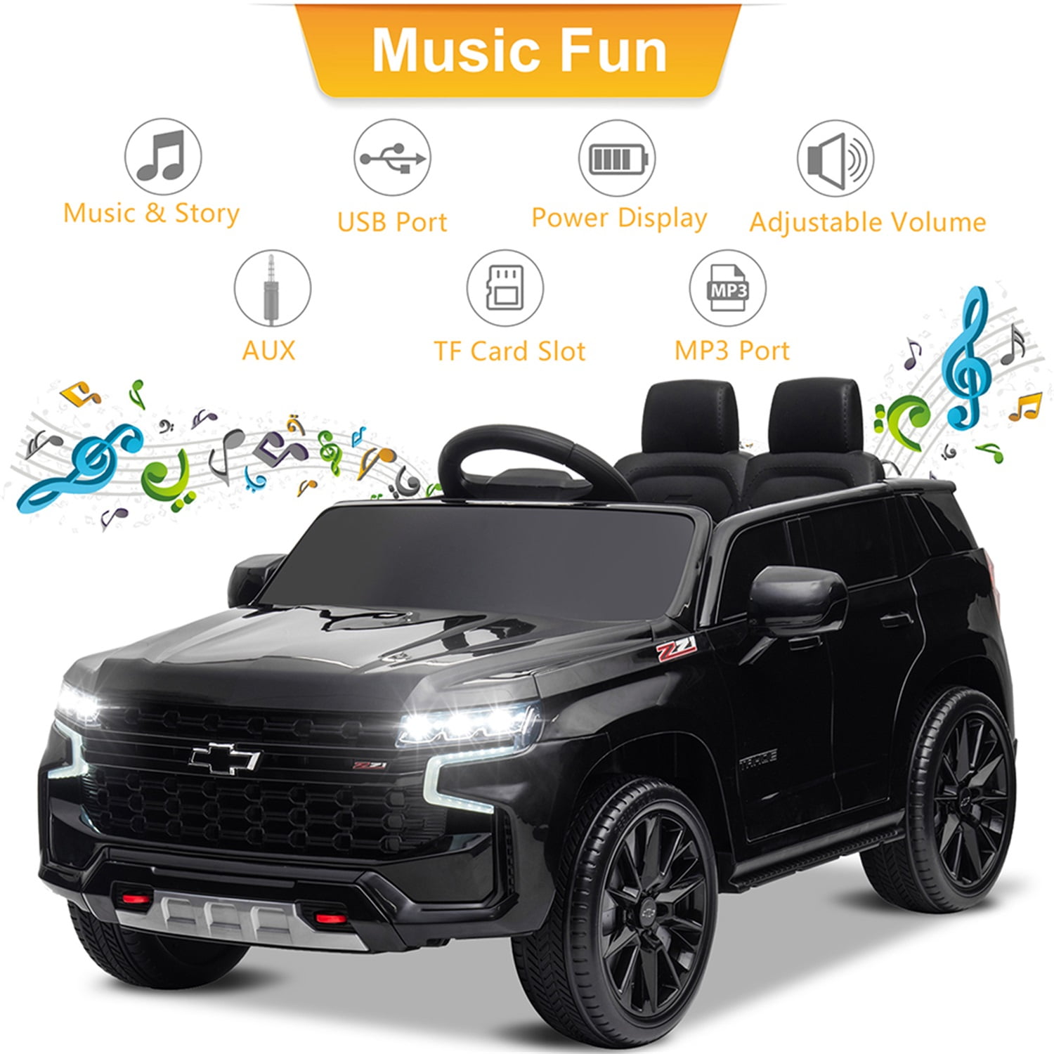 CIPACHO 12V Battry-Powered Kids Ride On Car with 2.4G Remote Control, Dual Drive Electric Ride, HL588 Chevrolet Tahoe SUV Gifts for Children Boys, Black CIPACHO 12V Battry-Powered Kids Ride On Car with 2.4G Remote Control, Dual Drive Electric Ride, HL588 Chevrolet Tahoe SUV Gifts for Children Boys, Black