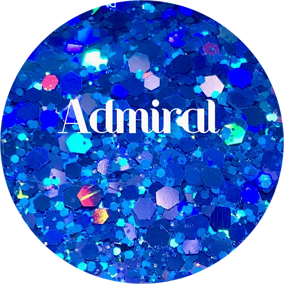 Glitter Heart Co. - High Quality Polyester Glitter - 1 oz Bag - Admiral - Holographic Blue Chunky Mix