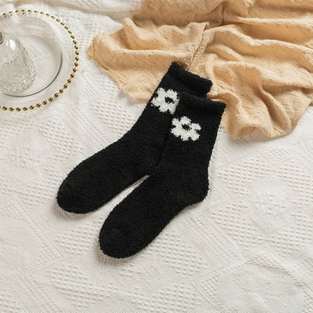 

6 pair Women Coral Fleece Socks Autumn And Winter Warm Home Floor Socks Mid Barrel Sleep Socks Color Random