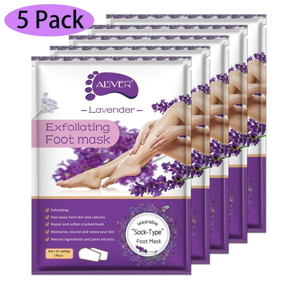 ALIVER Foot Peel Mask Baby Feet Mask Moisturizing Foot Repairing Mask, Lavender 5 Pack