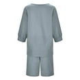 thumbnail image 5 of WAYUTE Shorts Sets Women 2 Piece Outfits Casual Solid Color V Neck Loose Fit Top and Knee Length Belted Shorts Set Thin Breathable Streetwear, 5 of 7