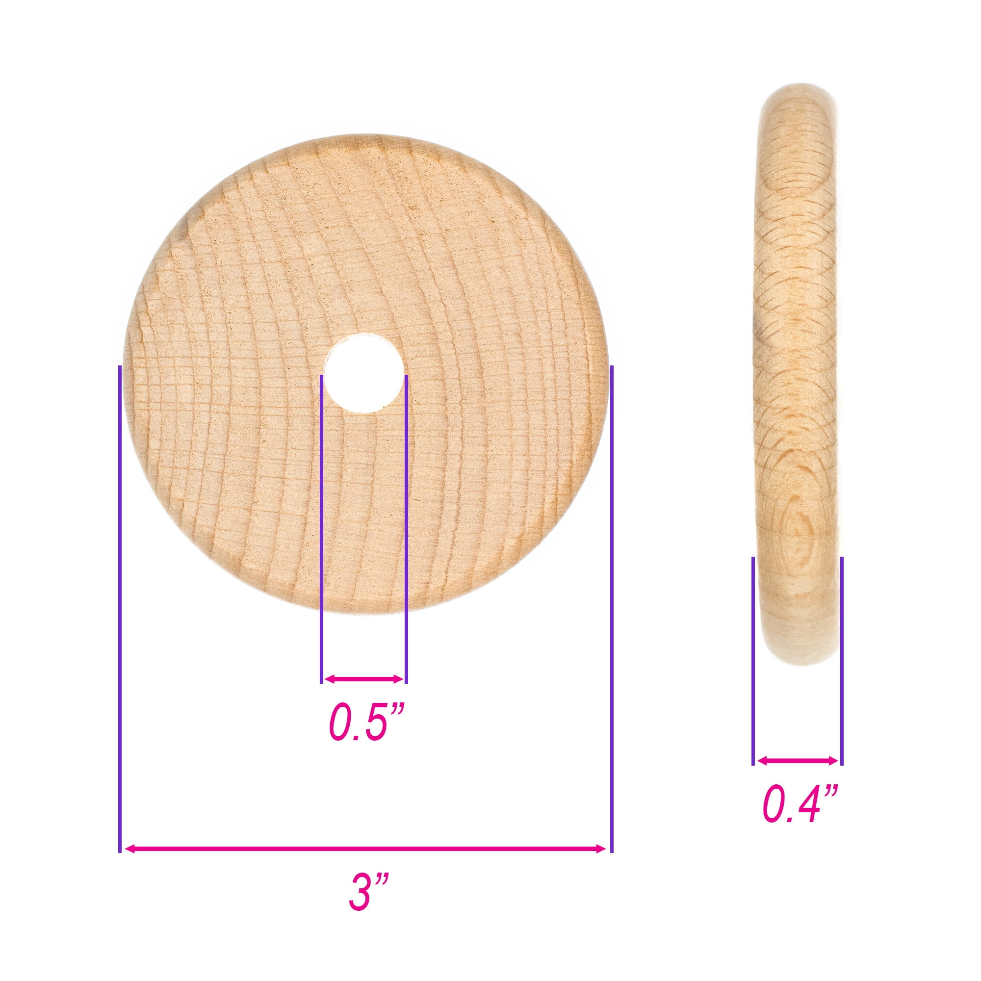 Craft County 3 Inch Wood Bead Disc in Multiple Pack Sizes - Great for Projects, Magnets, Counting Tiles, and More!