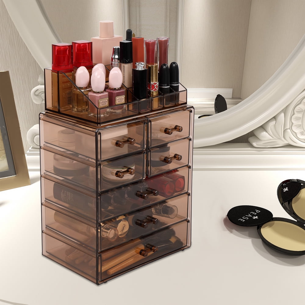 Private Jungle Makeup Organizer Acrylic Cosmetic Storage Drawers and Jewelry Display Box,7 Large Drawers,Brown Private Jungle Makeup Organizer Acrylic Cosmetic Storage Drawers and Jewelry Display Box,7 Large Drawers,Brown
