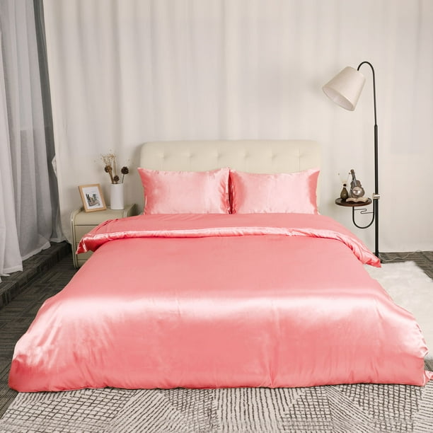Satin Silk Comforter Duvet Cover Pillowcases Bedding Set ...