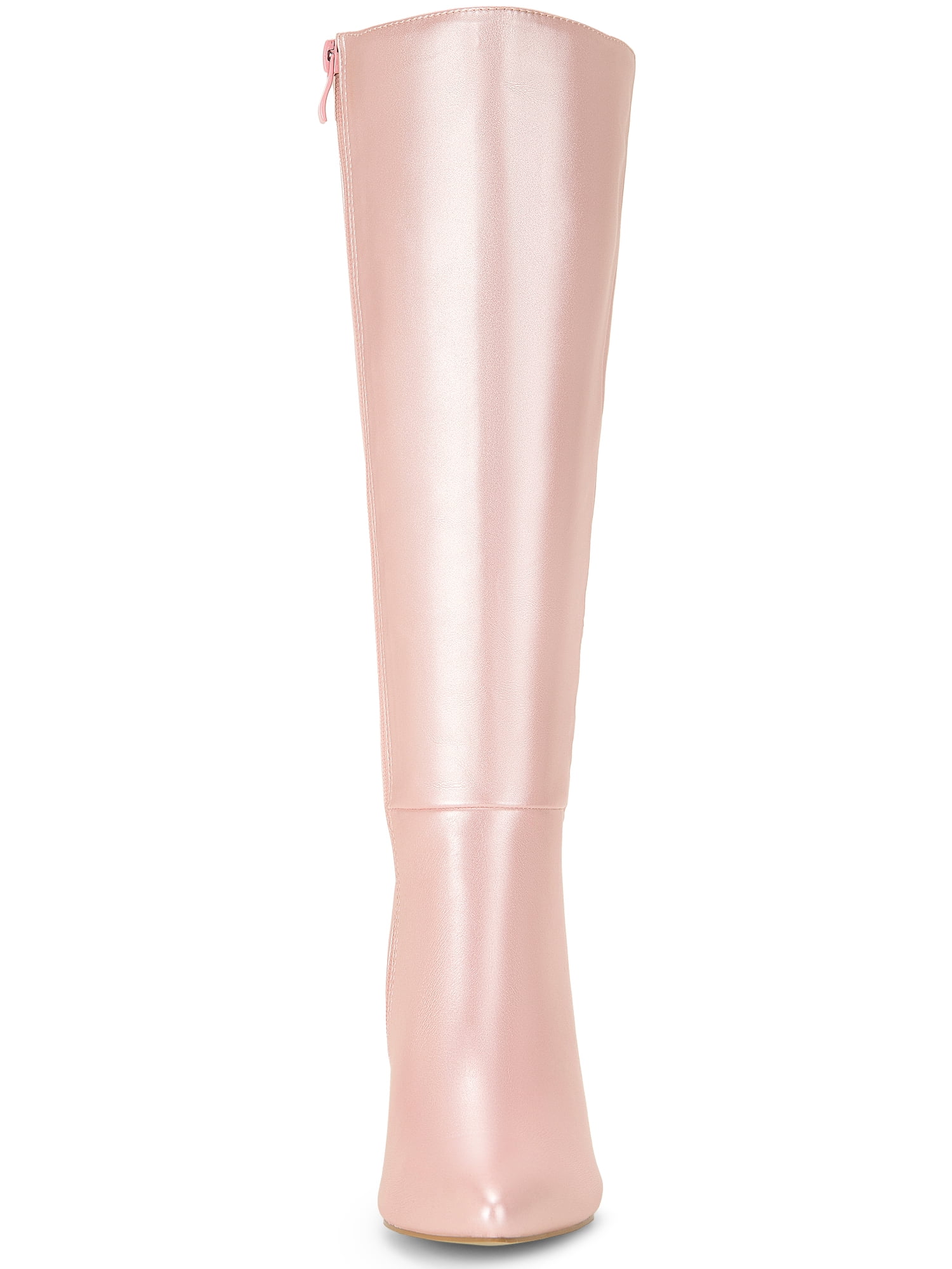 DARING DIVA Women's Pointed Toe Side Zipper Stiletto Heel Knee High Boots Pink 7.5