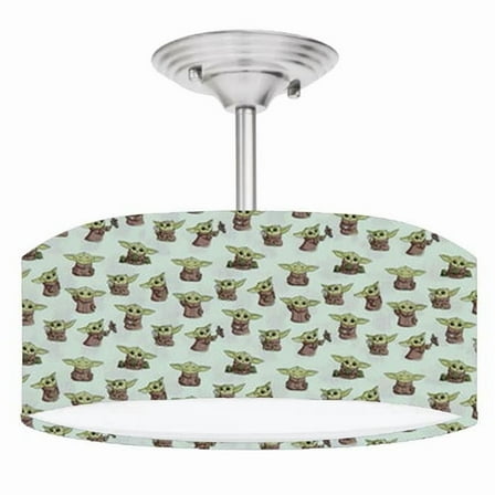 888 Cool Fans DR-0001040 Mandolorian Baby Yoda 2-Light Brushed Nickel Drum Style LED Lamp Fixture
