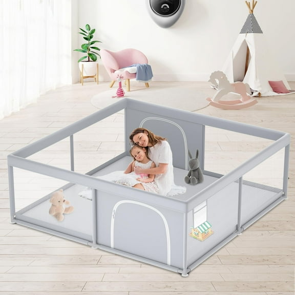 Baby Playpen XVISHX, extra grande, 200 x 200 cm, para interiores y exteriores, gris
