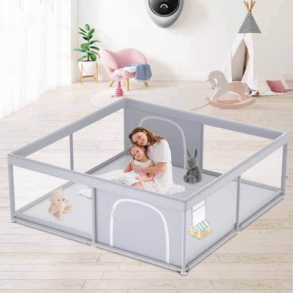 Baby Playpen XVISHX, extra grande, 200 x 200 cm, para interiores y exteriores, gris