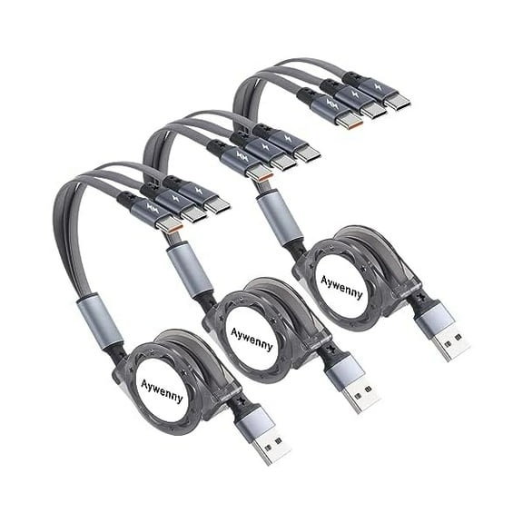 [2023 Upgraded 3 Pack USB Type C Retractable Cable Fast Charging 3.3FT, QC 3.0 Sync Data Charger Cord with 3 USB C Port, for Galaxy S22 S21 S20 S10 Note 20, LG，G6 (3 in 1)