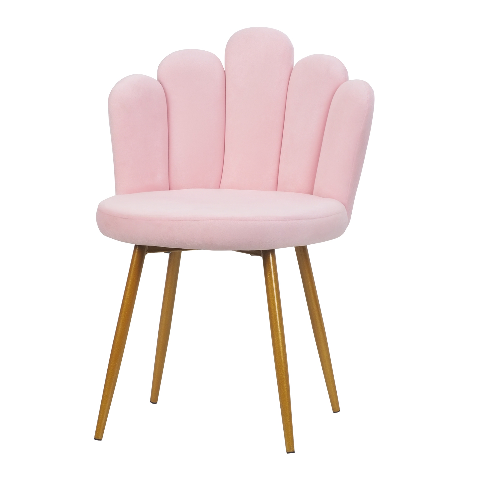 Dapmiu Velvet Vanity Chair with Petal Shape Backrest, white Accent Chair Gold Tapered Legs for Makeup Room Living Room Bedroom Decor white