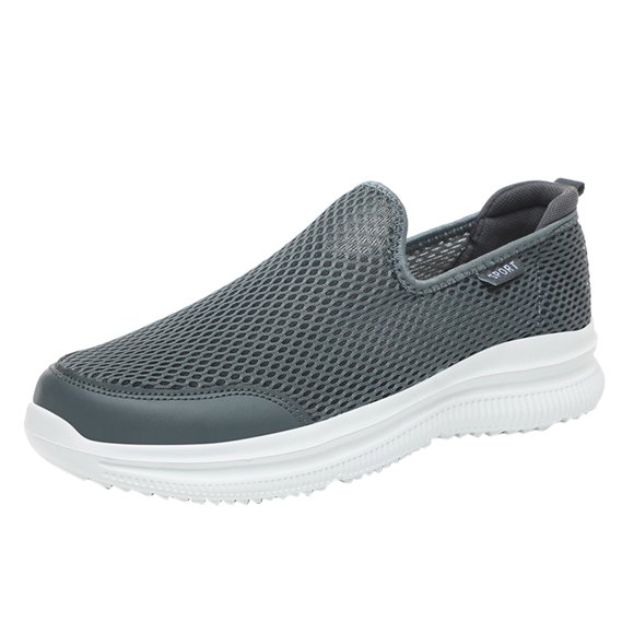 Sneakers for Men Wide Fashion Summer Men Sneakers Breathable Mesh Shallow Mouth Slip On Lightweight Casual Shoes Male Shoes(Grey,11)