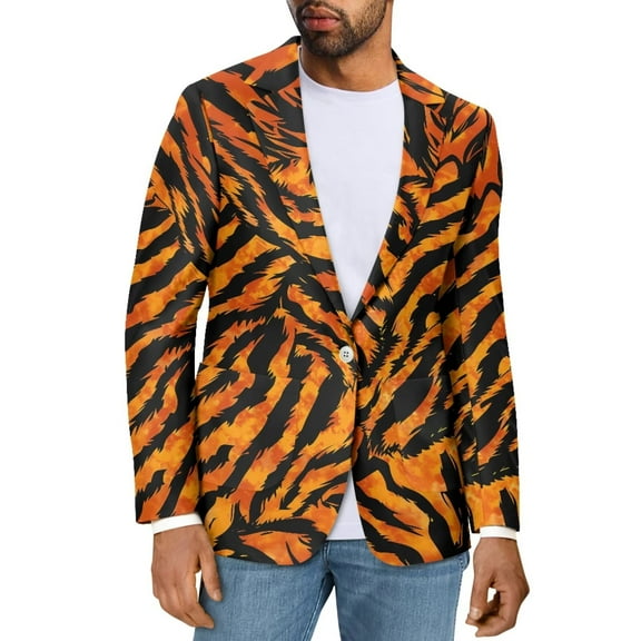Uorisanigo Tiger Stripe Mens Blazer Jacket Size XS Regular Fit Comfortable One Button Mens Casual Blazers Soft Long Sleeve Lightweight Daily Blazer Notch Stylish