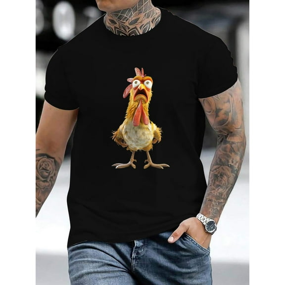 Funny Chicken Graphic Tee T-Shirt for Women , Pattern printing，Causal Short Sleeve Top，Crew neck，Loose，cotton，black，S-5XL