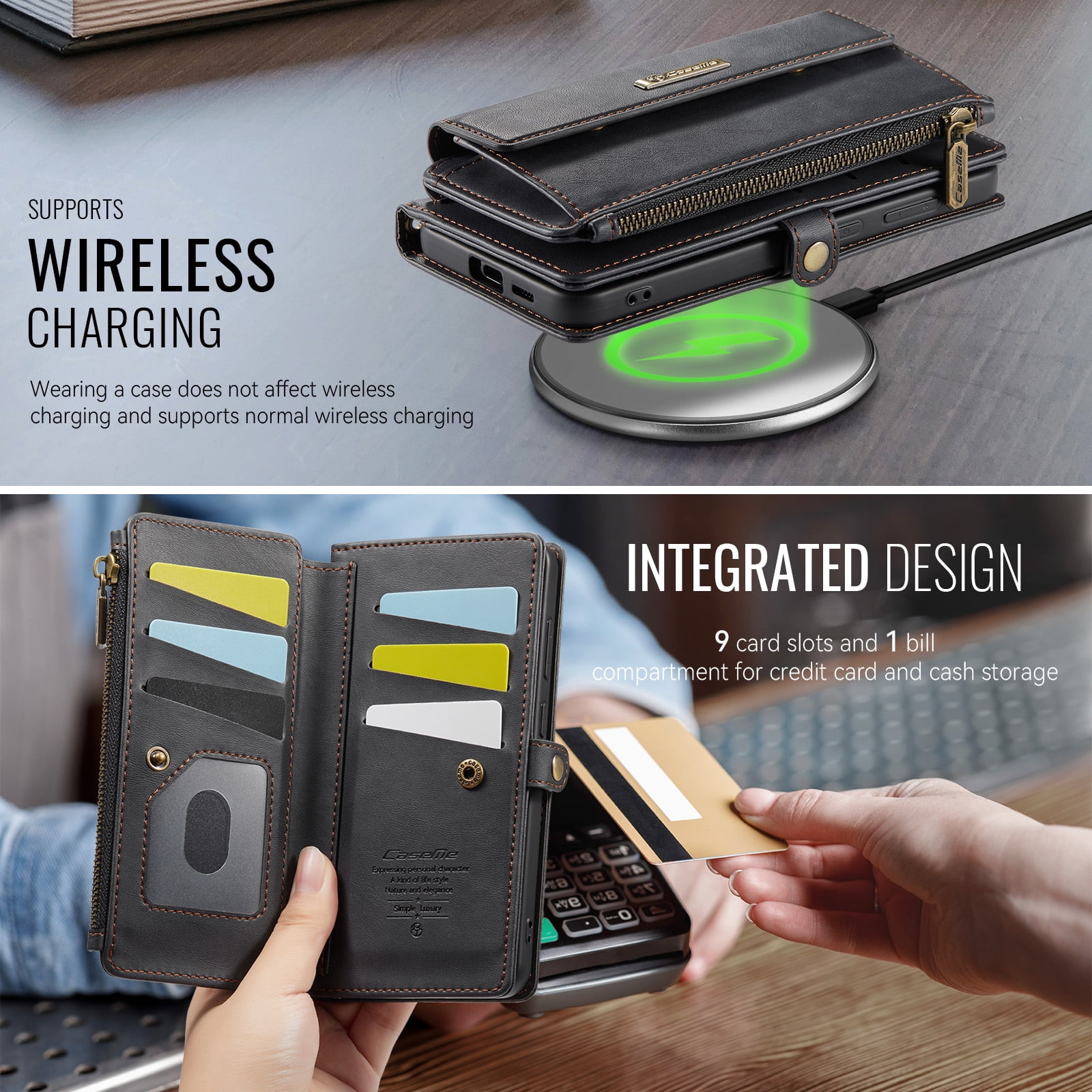 Decase Wallet Case for iPhone 16,Magnetic Flip Zipper Pocket PU Leather Phone Cover,Crossbody Flip Cover with RFID Card Slots,Black