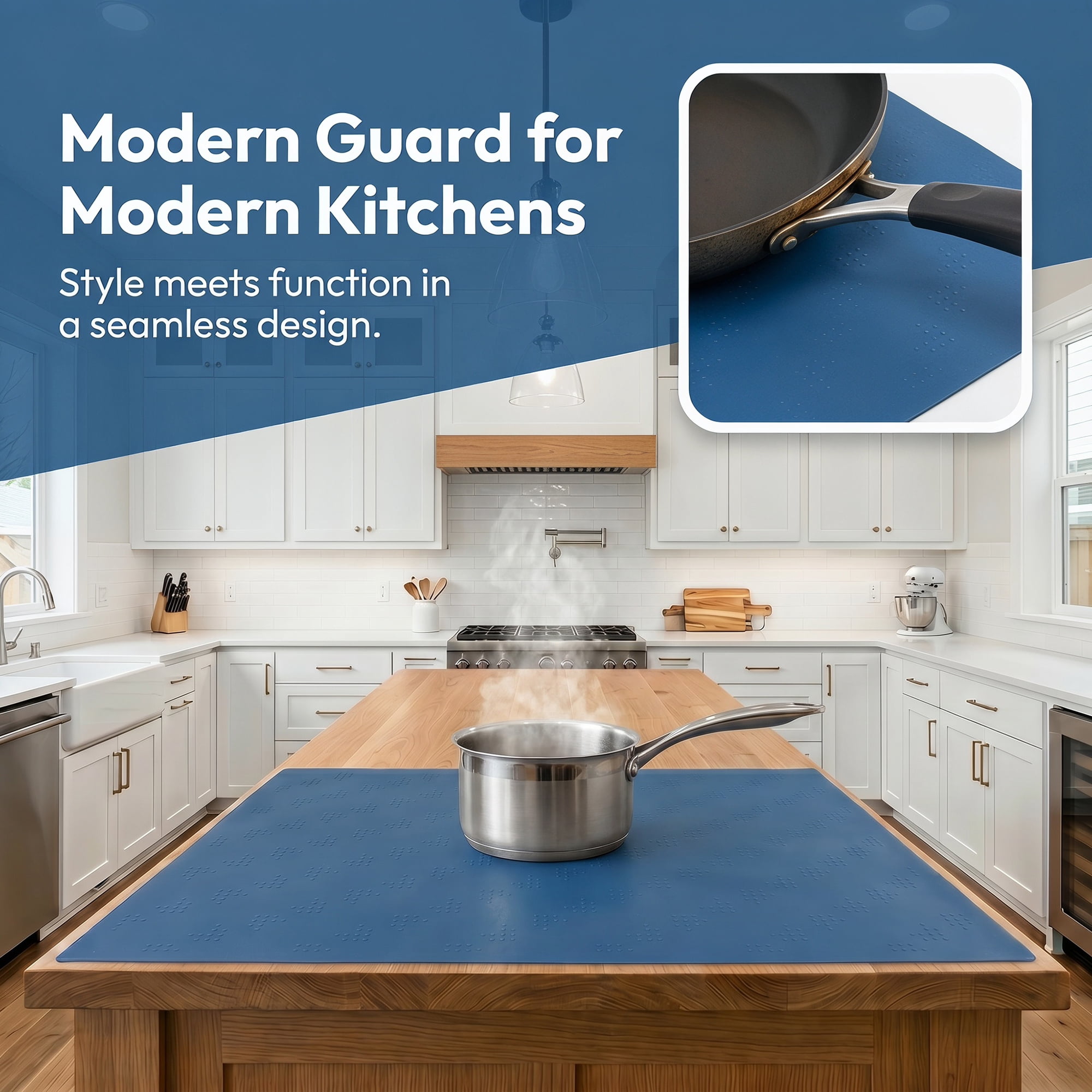 Unique Bargains Silicone Heat Resistant Countertop Protector Pad Mat Blue 35.4"x23.6"