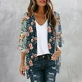 thumbnail image 2 of SELONE Long Cardigans for Women 3/4 Sleeve Regular Open Front Cardigans Without Hoodie Flowers Lightweight Beach Vacation Wear Multicolor L, 2 of 5