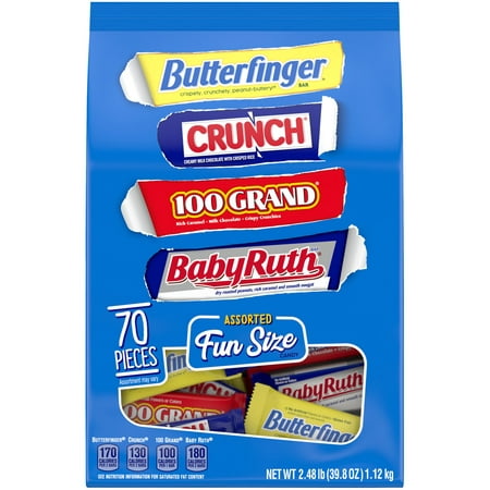 Assorted Bulk Chocolate-y Candy Bag, Mix of Fun Size Butterfinger, Crunch, Baby Ruth & 100 Grand Milk Chocolate-y Bars, Perfect Valentine’s Day Gift, 39.8 oz, 70 Count