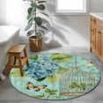thumbnail image 4 of Blue Spring Floral Large Area Rugs for Bedroom Living Room, Soft Non Slip Carpet Bedside Rug, Green Summer Botanical Butterfly Round Floor Cover Kitchen Accent Rug 3' for Dining Room/Office, 4 of 9