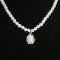thumbnail image 3 of Elegant Pearl Crystal Drop Earrings Chain Necklace Wedding Party Jewelry Set WA, 3 of 6
