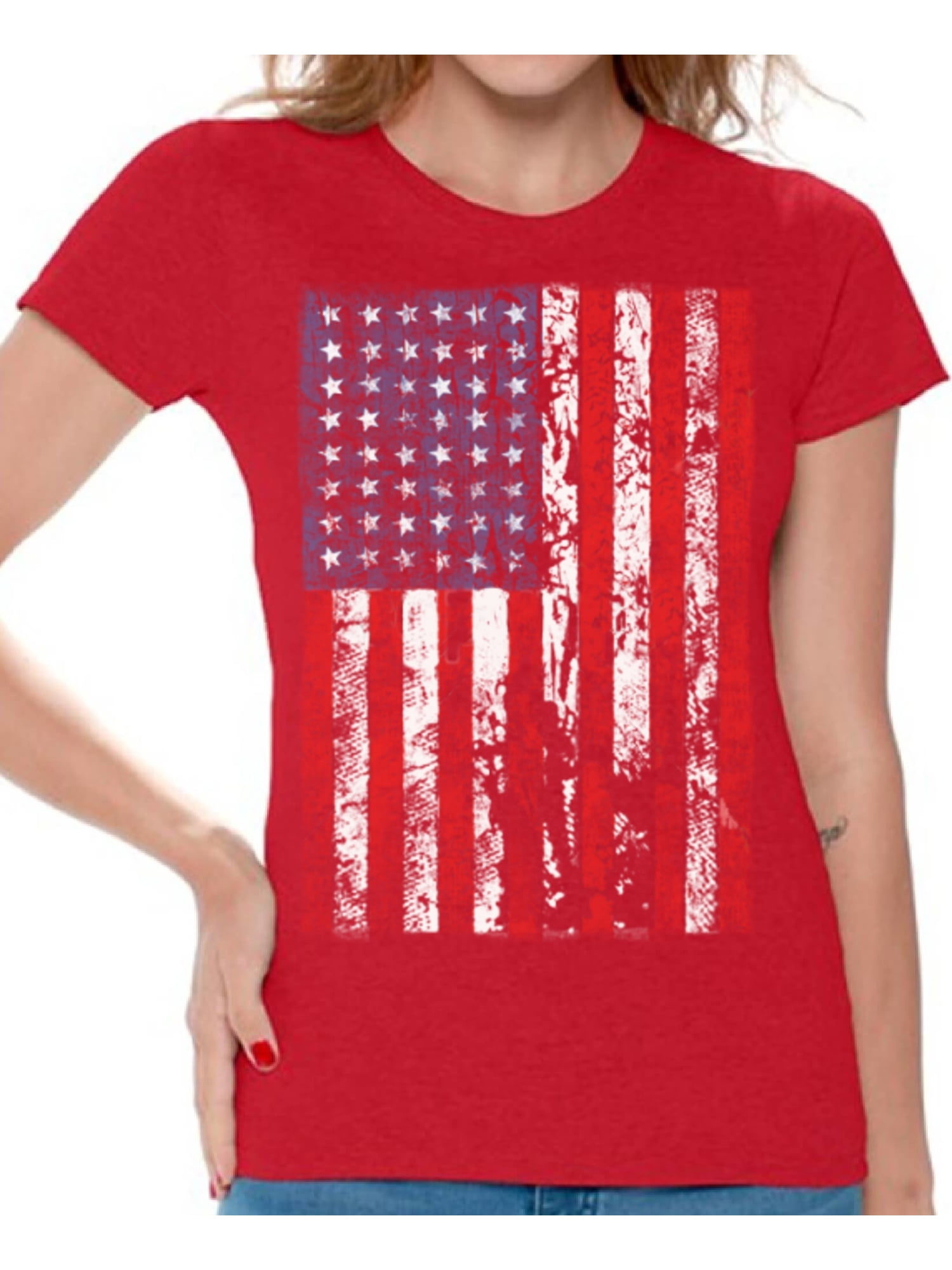 Awkward Styles American Flag Distressed Women Shirt I'm American 4th of ...