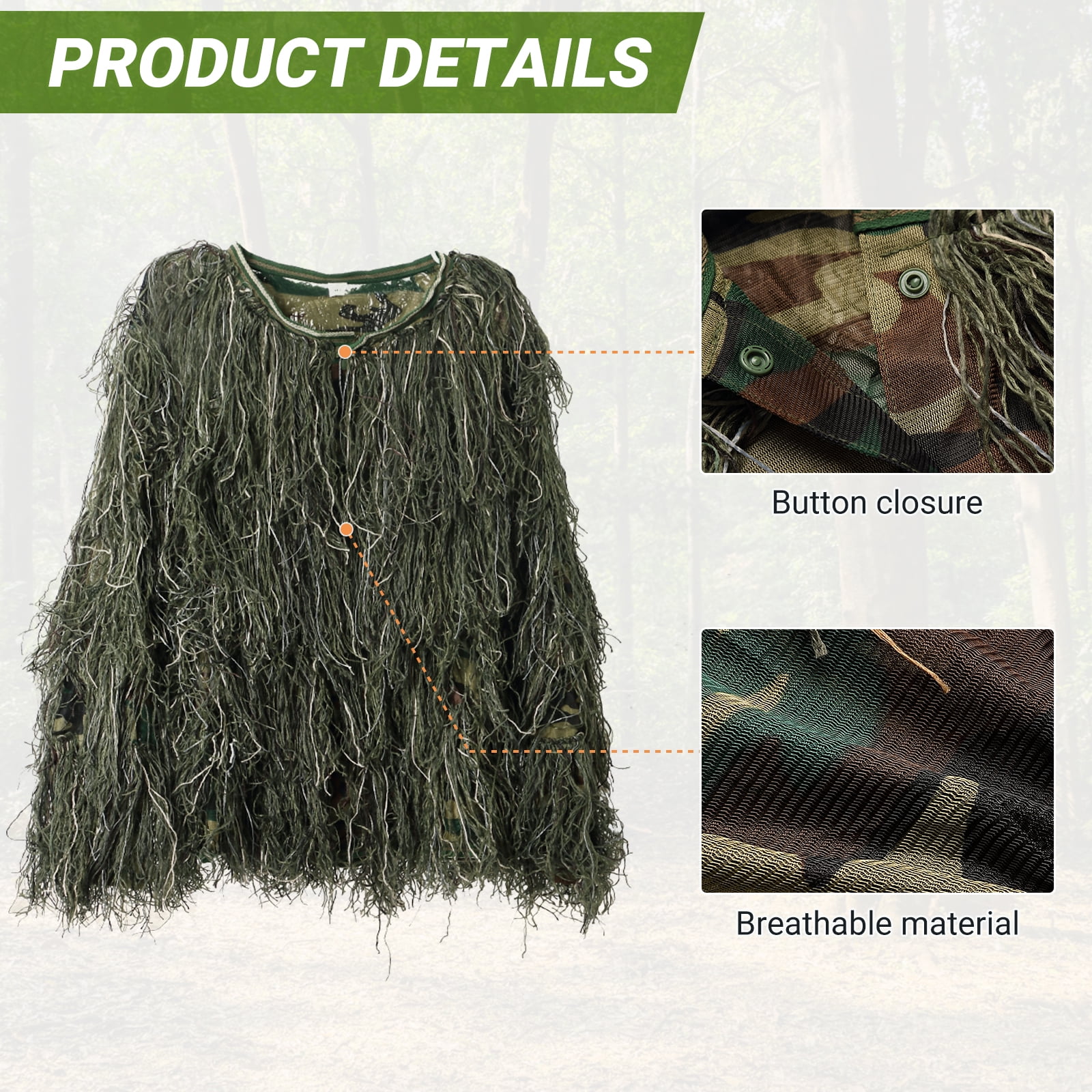 MOPHOTO 5 in 1 Ghillie Suit 3D Camouflage Hunting Suits - Jacket, Pants, Hood, Carry Bag for Adults & Youth, M/L/XL/XXL