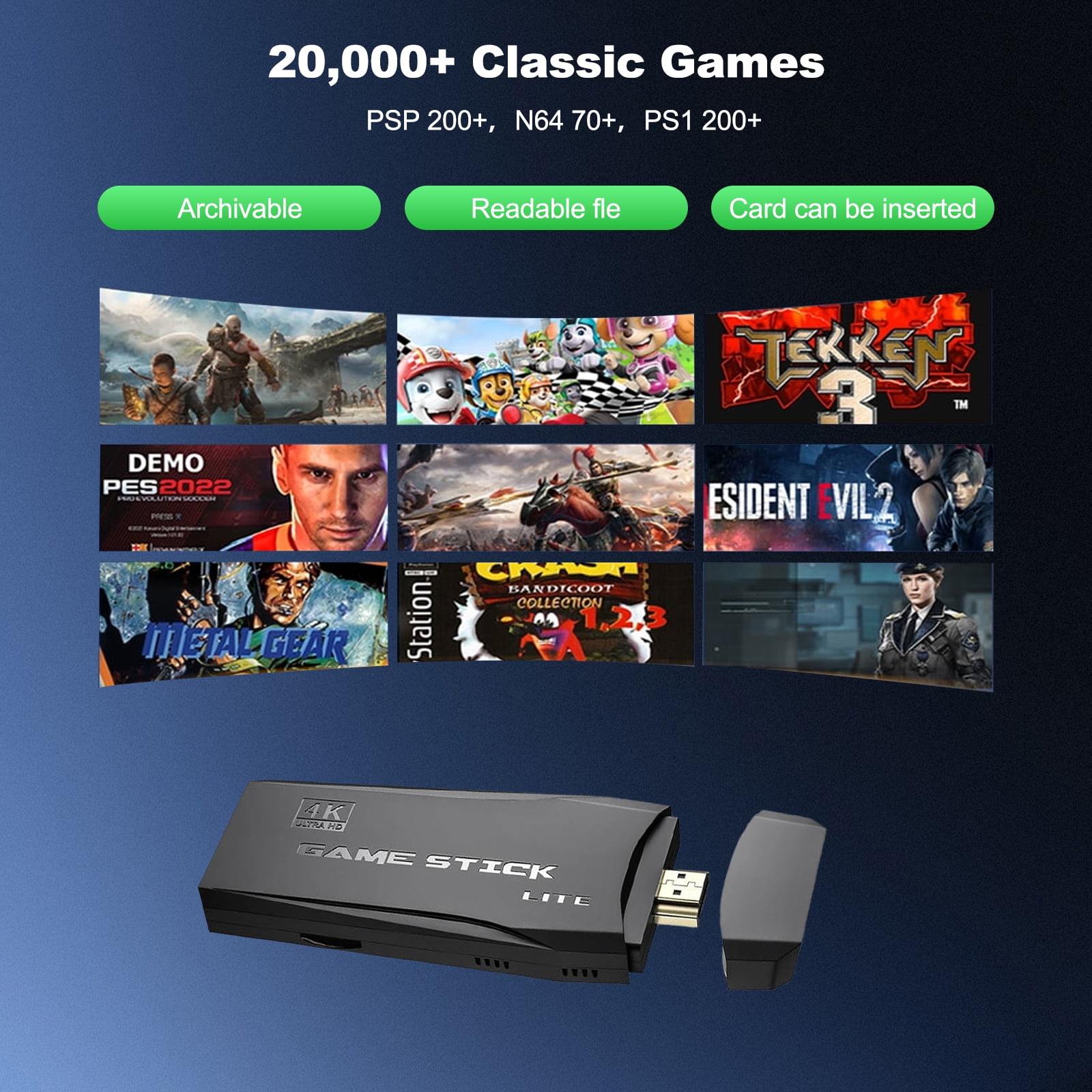 Retro Game Console - Classic Video Games with 4K HDMI, Built-in 20000+ Games, Dual 2.4G Wireless Controllers