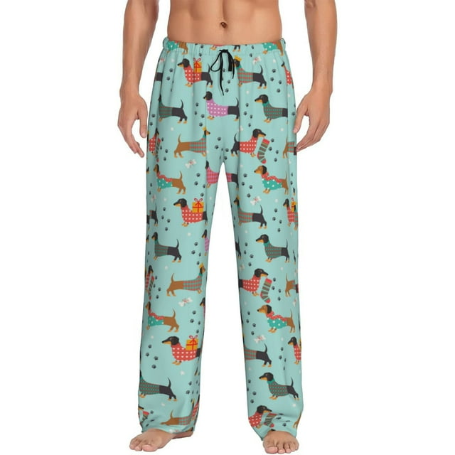 Balery Christmas Dachshund Pantalones de pijama para hombre, pijama ultraligero, pantalón de descanso-Large
