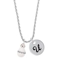 thumbnail image 1 of Delight Jewelry White Easter Egg with Clear Crystal Band Silvertone Script Initial Disc - U - Charm Necklace, 20"+3", 1 of 4