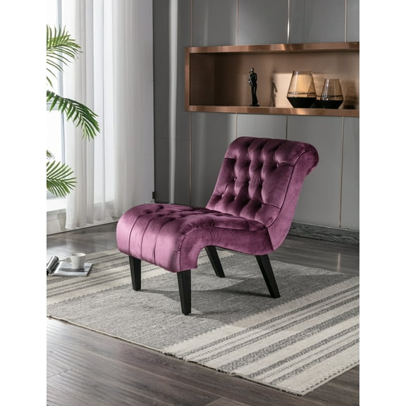 COOLMORE Modern Velvet Armless Accent Chair for Bedroom, Living Room, Office - Soft Purple Upholstered Fabric Button Tufted Seat with Wooden Legs