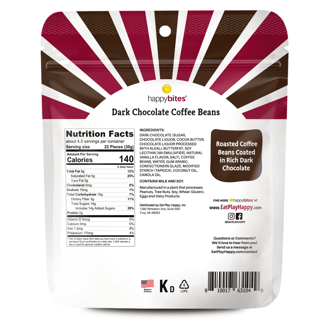 Happy Bites Dark Chocolate Coffee Beans 5 oz