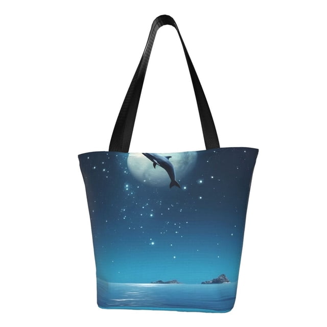 Balery Night Sky Moon Dolphin Bolsa de Hombro con Diseño, Bolsa Grande y Duradera, Bolsa Versátil para Compras