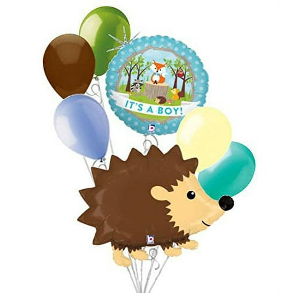 7 pc Woodland Hedgehog It's a Baby Boy Animals Balloon Bouquet Party Decoration