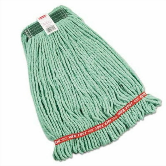 Web Foot Wet Mop Heads, Shrinkless, Cotton/Synthetic, Medium, Green
