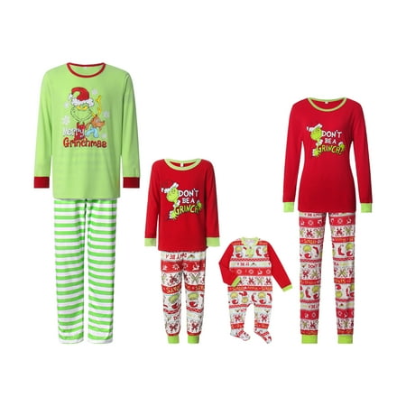 

Family Matching Nightwear Set Elf Letter Print O-Neck Long Sleeve Tops+ Trousers