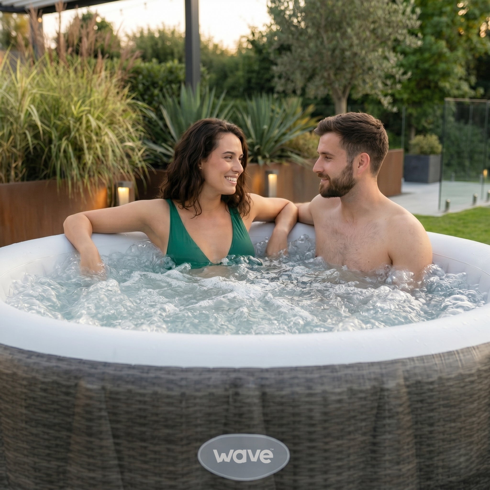 Wave Atlantic 6-Person Inflatable Hot Tub, EnergySave Bundle | 130-Jet | Brown Rattan