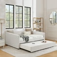 thumbnail image 4 of New Full Size Daybed with Trundle Upholstered Sofa Bed, with Vertical Stripes, Linen Fabric, Beige (82.5"x58"x30"), 4 of 10