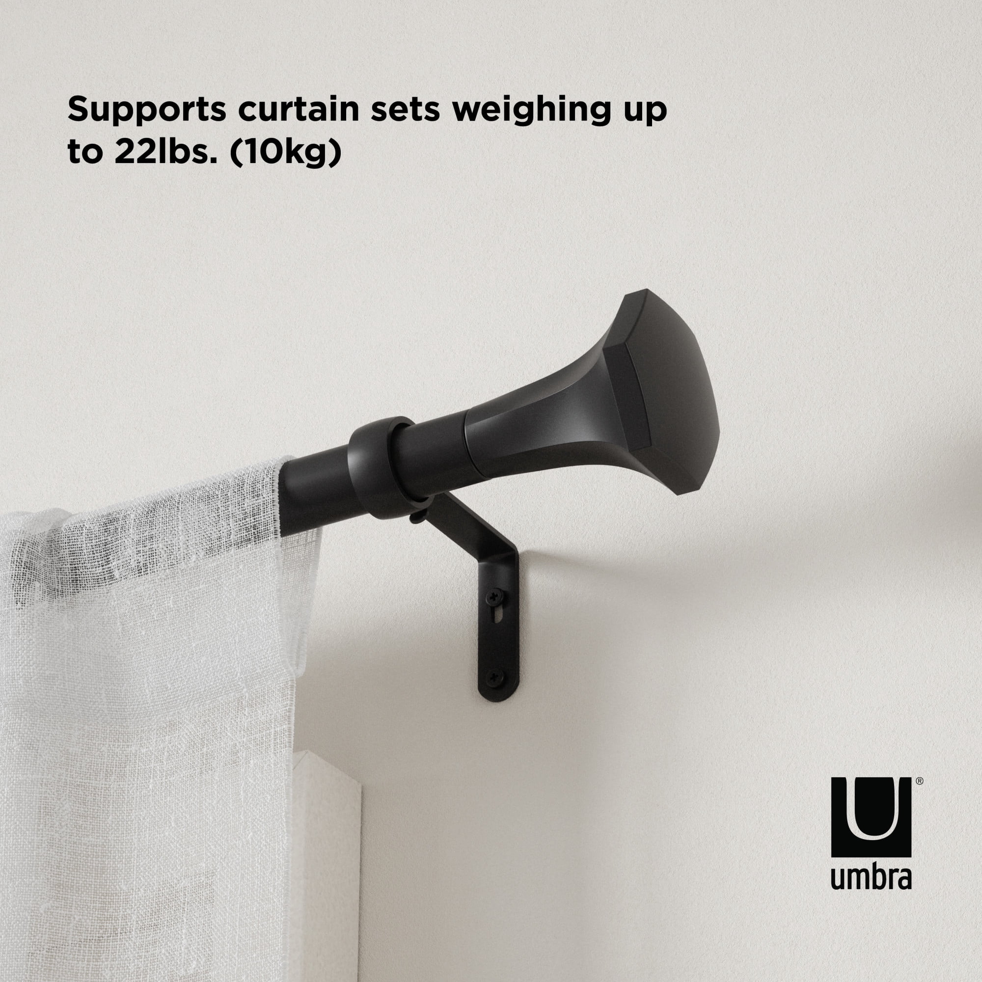 Umbra Sita Adjustable Curtain Rod, Matte Black Finish, 1-inch Diameter, 72-144 Inches